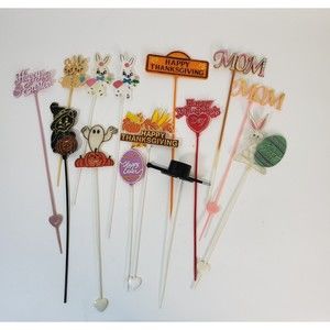 Vintage Hard Plastic Floral Picks Holidays Halloween Thanksgiving Easter Top Hat